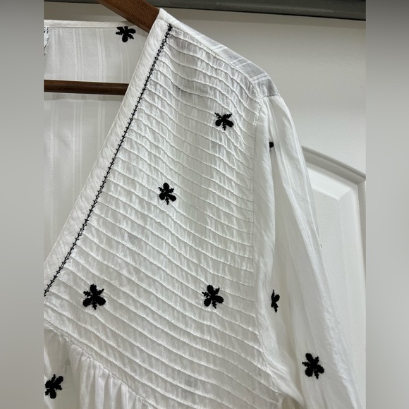 MNG Suit Embroidered Floral Oversized Button Down Babydoll Top - Picture 3 of 7